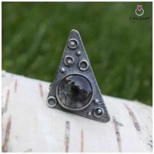 Kwarc z turmalinem i srebro - pierścionek 1445a - ChileArt