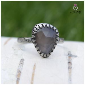 Szary kamień księżycowy i srebro - pierścionek 1401a - ChileArt